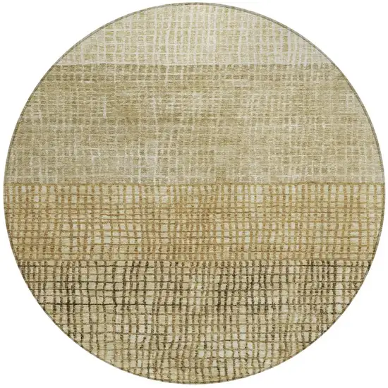 8' Brown And Beige Round Geometric Washable Indoor Outdoor Area Rug Photo 3