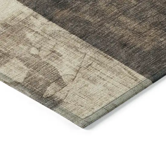 8' Brown And Beige Round Geometric Washable Indoor Outdoor Area Rug Photo 8