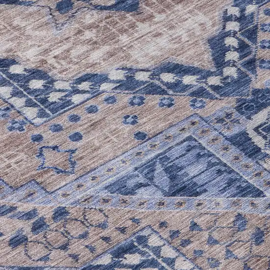 8' Brown And Beige Round Geometric Washable Indoor Outdoor Area Rug Photo 8