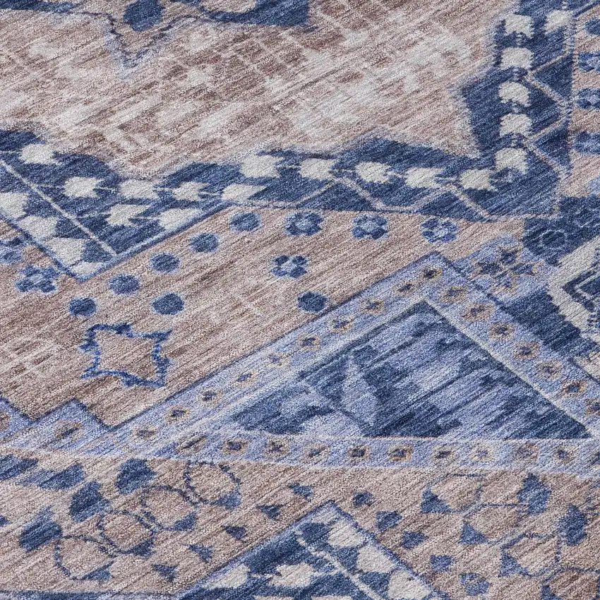 8' Brown And Beige Round Geometric Washable Indoor Outdoor Area Rug Photo 8