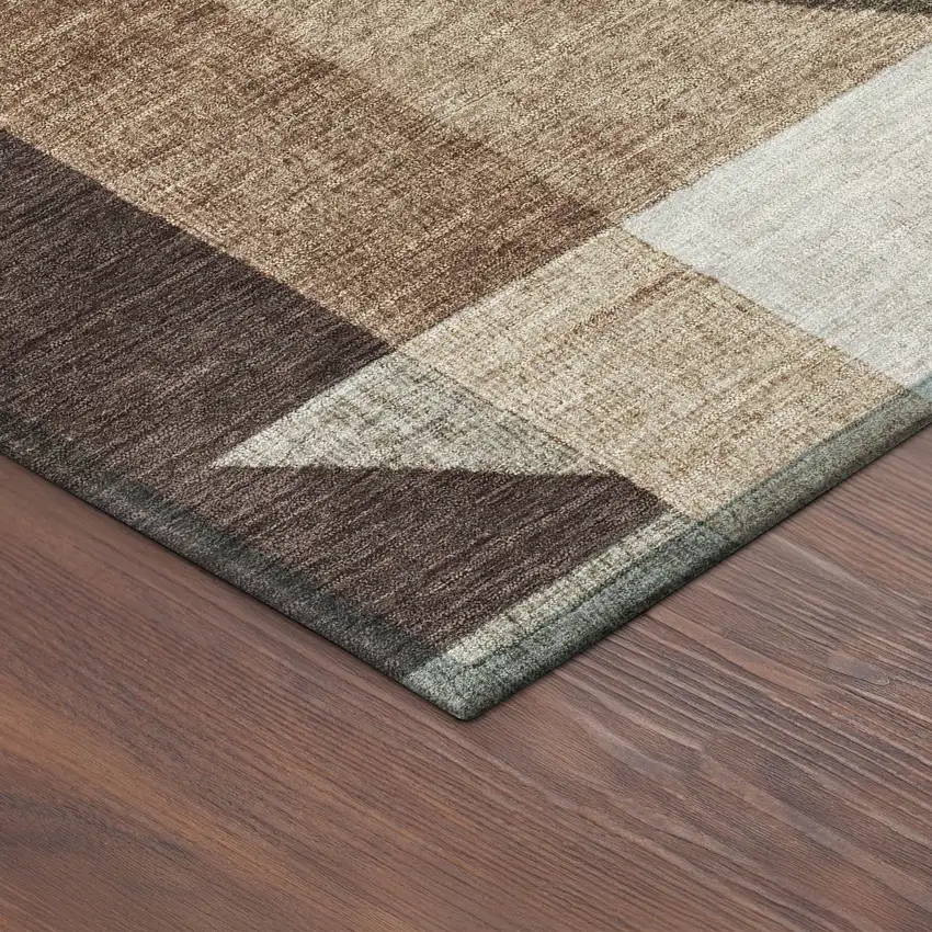 8' Brown And Beige Round Geometric Washable Indoor Outdoor Area Rug Photo 8