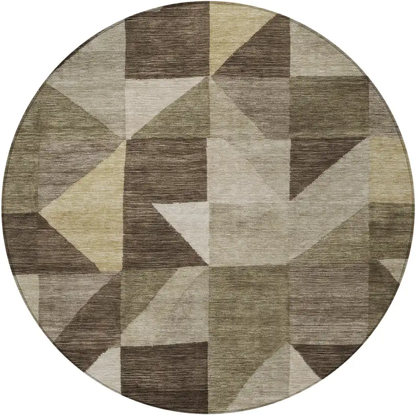8' Brown And Beige Round Geometric Washable Indoor Outdoor Area Rug Photo 3