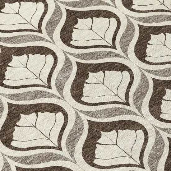 8' Brown And Beige Round Geometric Washable Indoor Outdoor Area Rug Photo 9