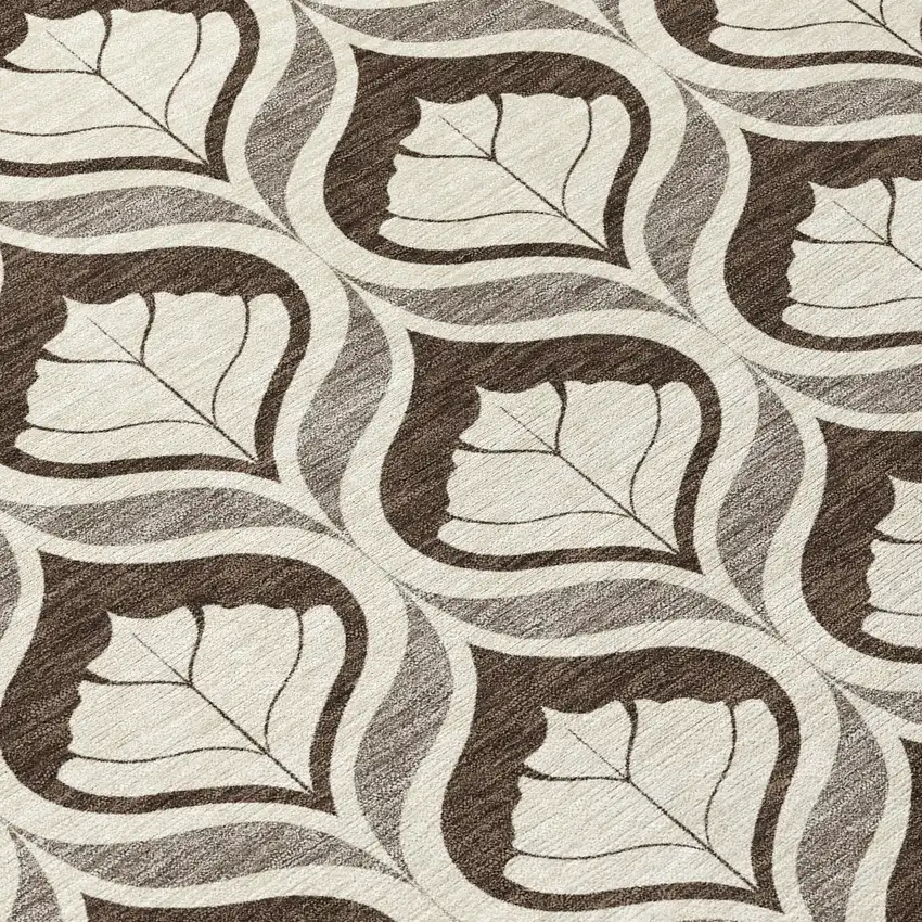 8' Brown And Beige Round Geometric Washable Indoor Outdoor Area Rug Photo 9