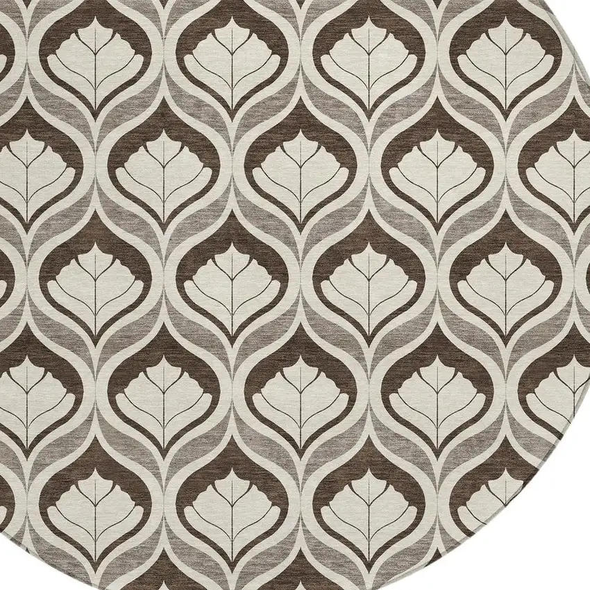 8' Brown And Beige Round Geometric Washable Indoor Outdoor Area Rug Photo 2