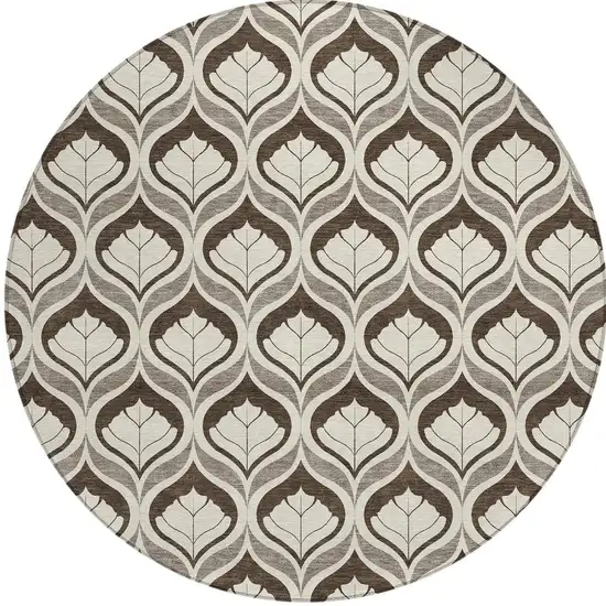 8' Brown And Beige Round Geometric Washable Indoor Outdoor Area Rug Photo 3
