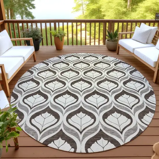8' Brown And Beige Round Geometric Washable Indoor Outdoor Area Rug Photo 4