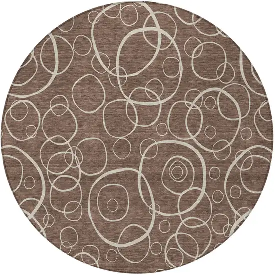 8' Brown And Beige Round Geometric Washable Indoor Outdoor Area Rug Photo 3