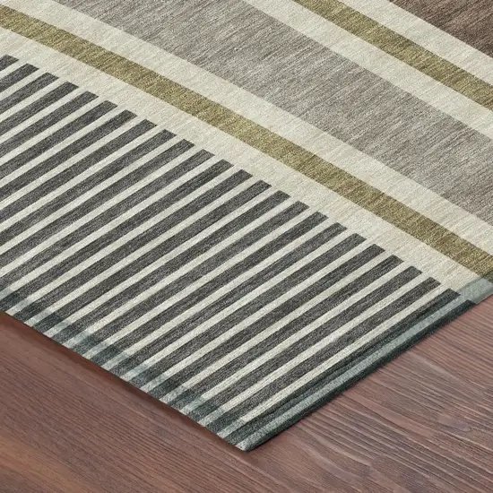 8' Brown And Beige Round Geometric Washable Indoor Outdoor Area Rug Photo 6