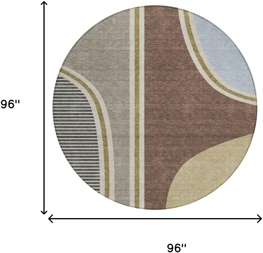 8' Brown And Beige Round Geometric Washable Indoor Outdoor Area Rug Photo 8