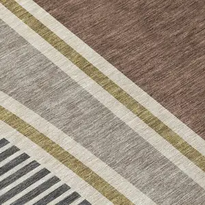 Photo of 8' Brown And Beige Round Geometric Washable Indoor Outdoor Area Rug