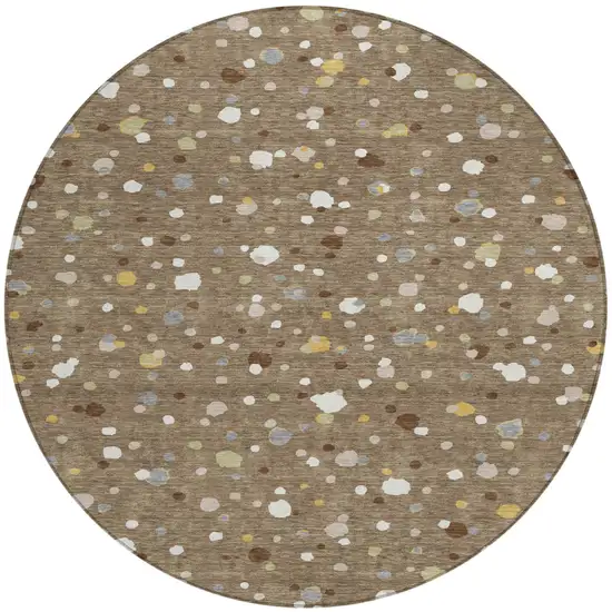 8' Brown And Beige Round Geometric Washable Indoor Outdoor Area Rug Photo 2