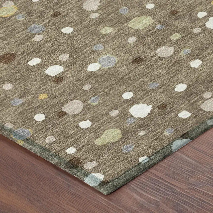 8' Brown And Beige Round Geometric Washable Indoor Outdoor Area Rug Photo 5