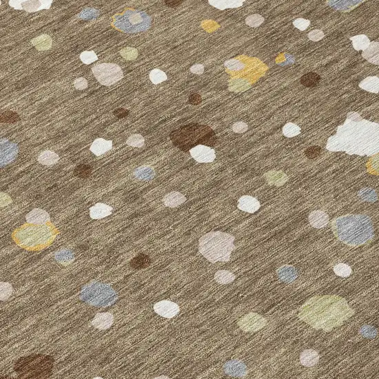 8' Brown And Beige Round Geometric Washable Indoor Outdoor Area Rug Photo 6