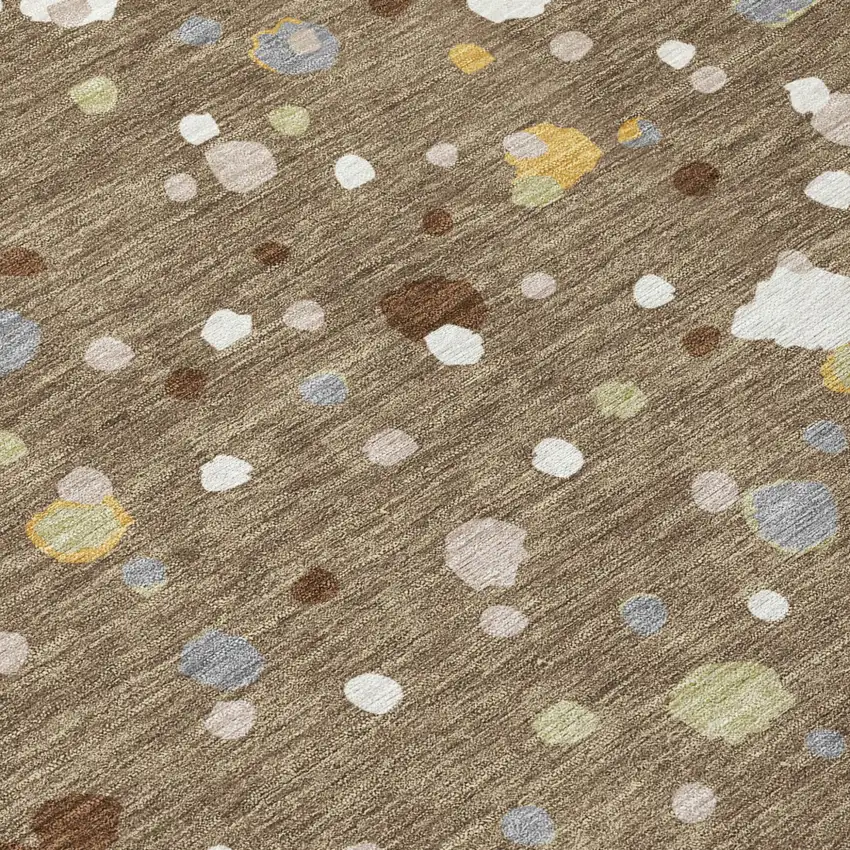 8' Brown And Beige Round Geometric Washable Indoor Outdoor Area Rug Photo 6