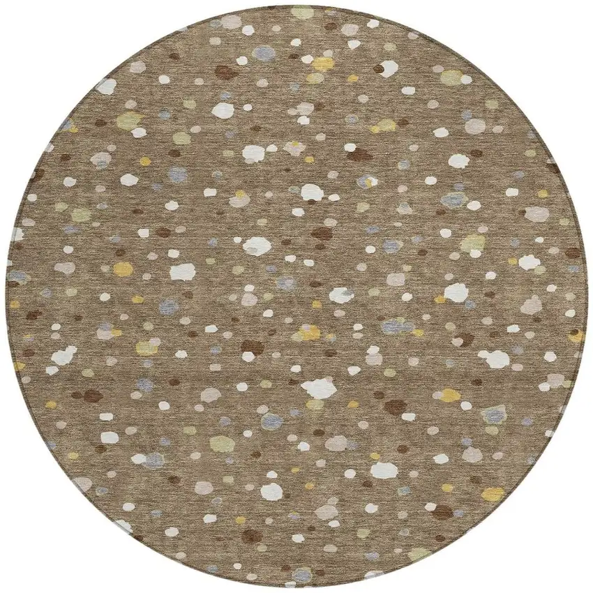 8' Brown And Beige Round Geometric Washable Indoor Outdoor Area Rug Photo 4