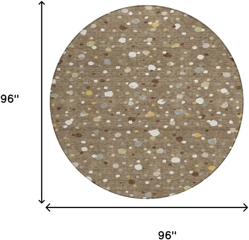 8' Brown And Beige Round Geometric Washable Indoor Outdoor Area Rug Photo 7