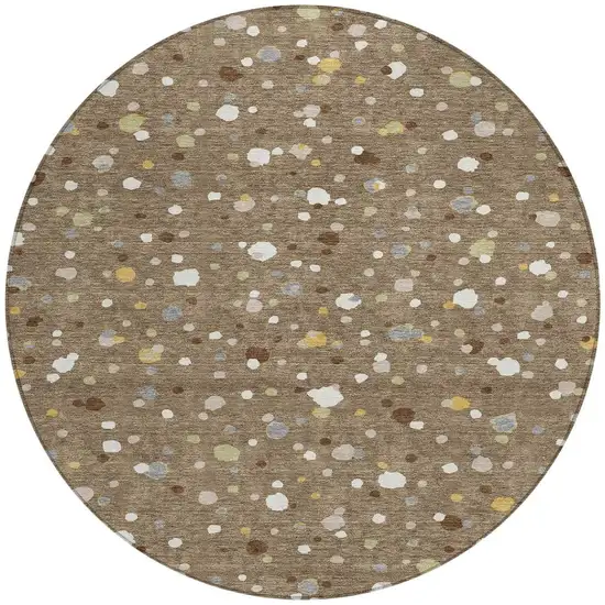 8' Brown And Beige Round Geometric Washable Indoor Outdoor Area Rug Photo 4