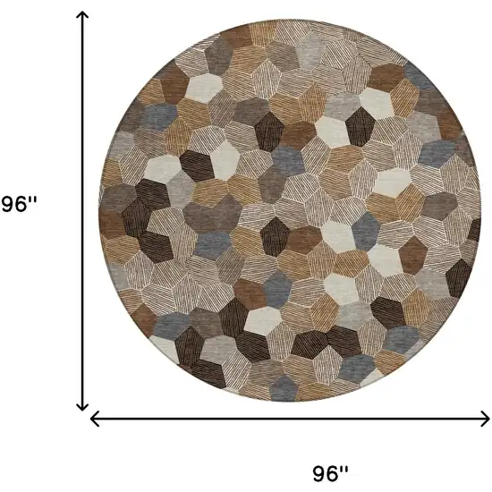 8' Brown And Beige Round Geometric Washable Indoor Outdoor Area Rug Photo 6