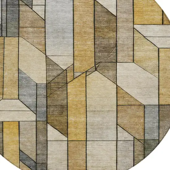 8' Brown And Beige Round Geometric Washable Indoor Outdoor Area Rug Photo 5