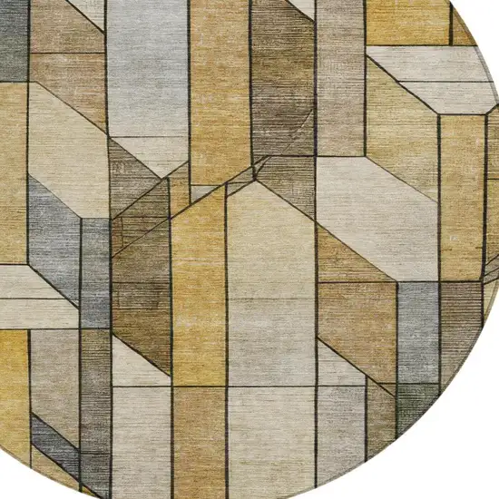 8' Brown And Beige Round Geometric Washable Indoor Outdoor Area Rug Photo 6