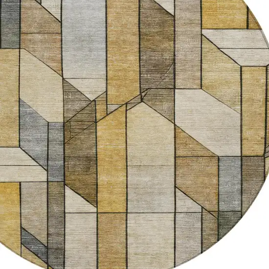 8' Brown And Beige Round Geometric Washable Indoor Outdoor Area Rug Photo 3