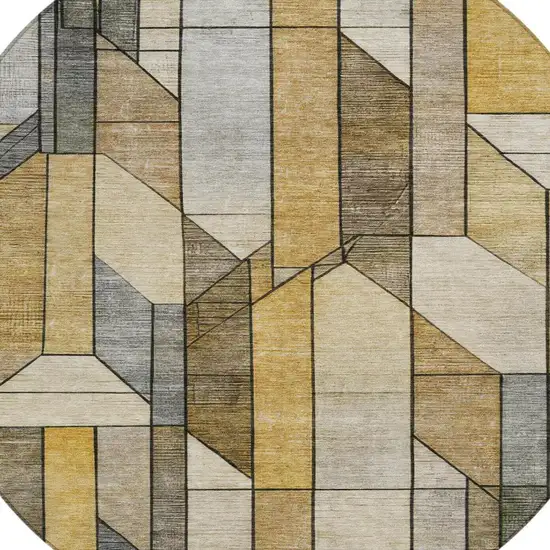 8' Brown And Beige Round Geometric Washable Indoor Outdoor Area Rug Photo 4