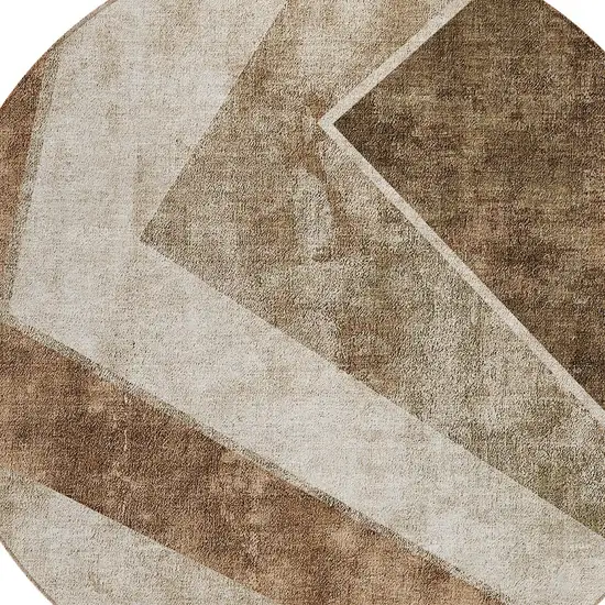 8' Brown And Beige Round Geometric Washable Indoor Outdoor Area Rug Photo 5