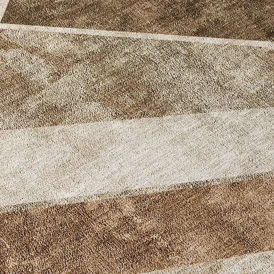 8' Brown And Beige Round Geometric Washable Indoor Outdoor Area Rug Photo 6