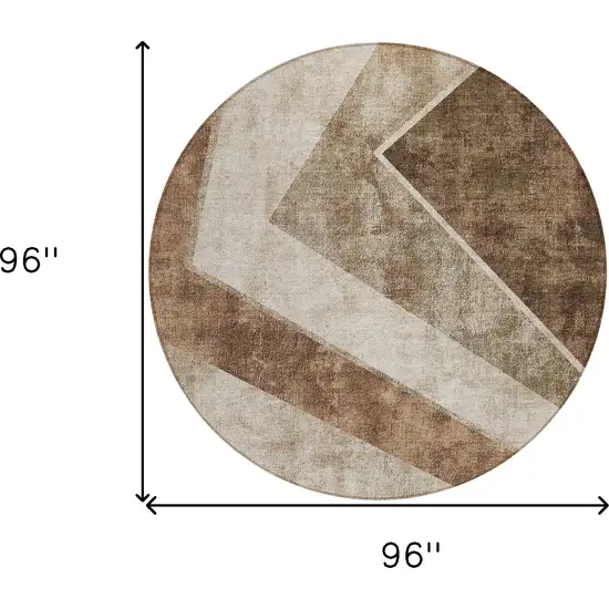 8' Brown And Beige Round Geometric Washable Indoor Outdoor Area Rug Photo 3