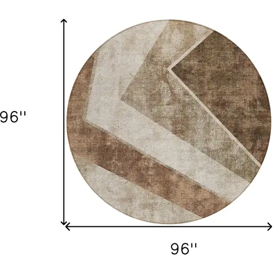 8' Brown And Beige Round Geometric Washable Indoor Outdoor Area Rug Photo 3