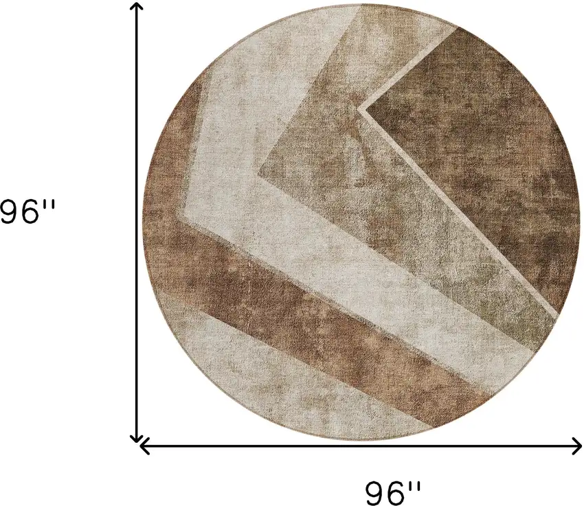 8' Brown And Beige Round Geometric Washable Indoor Outdoor Area Rug Photo 3