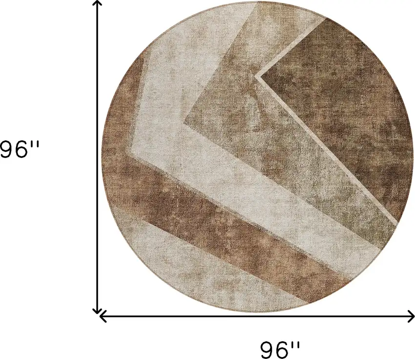 8' Brown And Beige Round Geometric Washable Indoor Outdoor Area Rug Photo 3
