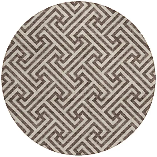 8' Brown And Beige Round Geometric Washable Indoor Outdoor Area Rug Photo 6