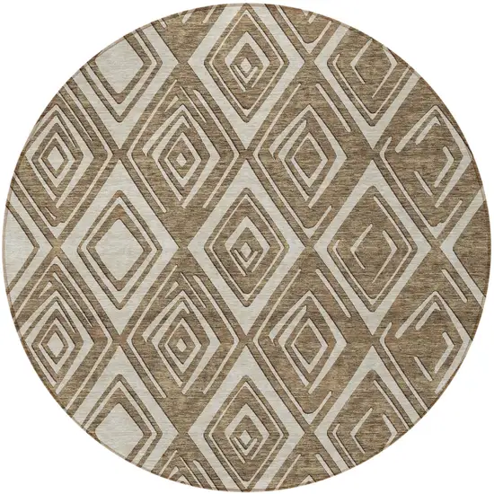 8' Brown And Beige Round Geometric Washable Indoor Outdoor Area Rug Photo 6