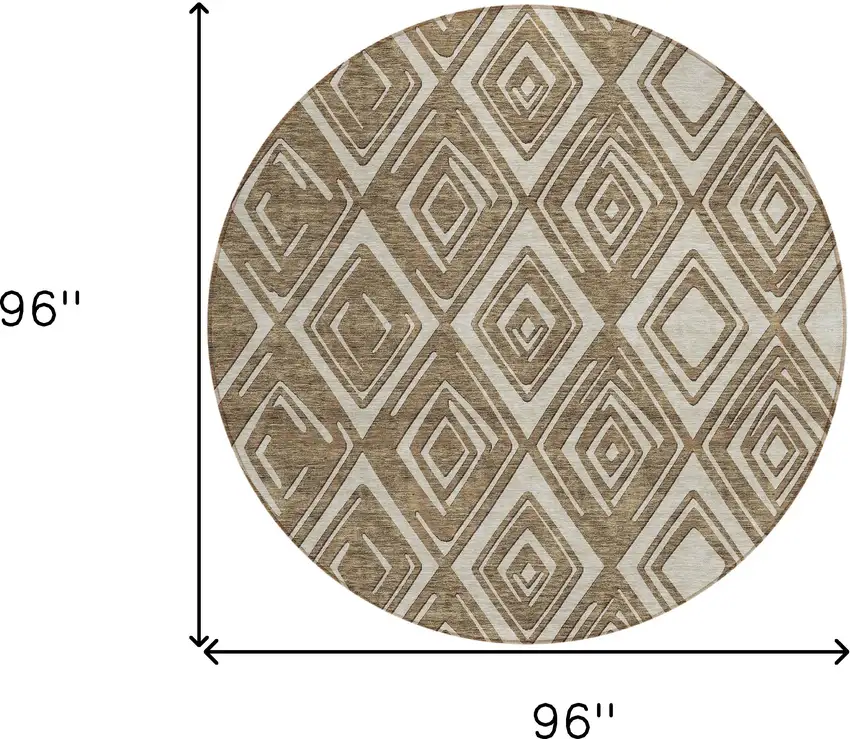 8' Brown And Beige Round Geometric Washable Indoor Outdoor Area Rug Photo 3