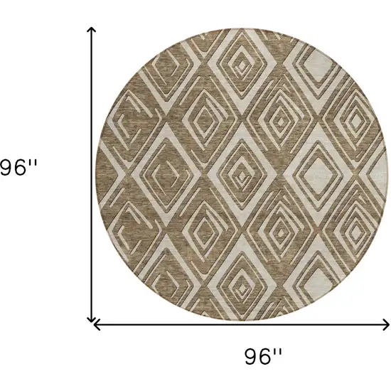 8' Brown And Beige Round Geometric Washable Indoor Outdoor Area Rug Photo 3