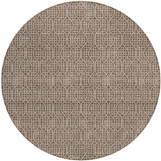 8' Brown And Beige Round Geometric Washable Indoor Outdoor Area Rug Photo 2