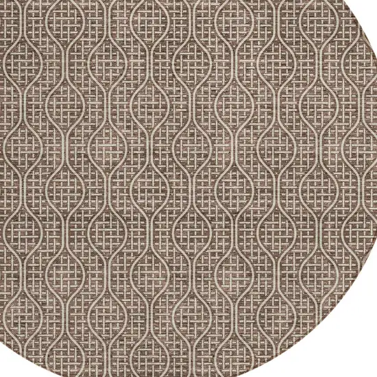 8' Brown And Beige Round Geometric Washable Indoor Outdoor Area Rug Photo 5