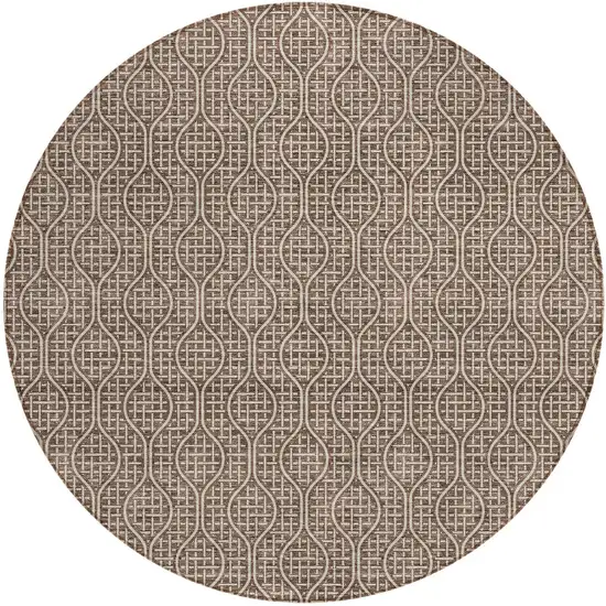 8' Brown And Beige Round Geometric Washable Indoor Outdoor Area Rug Photo 6