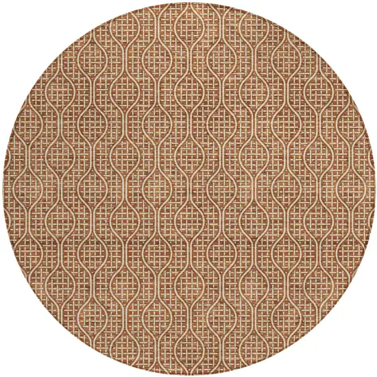 8' Brown And Beige Round Geometric Washable Indoor Outdoor Area Rug Photo 2