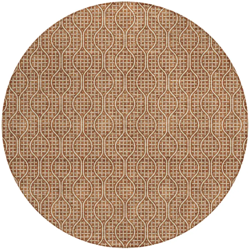 8' Brown And Beige Round Geometric Washable Indoor Outdoor Area Rug Photo 2