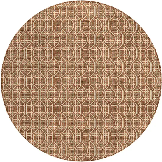 8' Brown And Beige Round Geometric Washable Indoor Outdoor Area Rug Photo 6