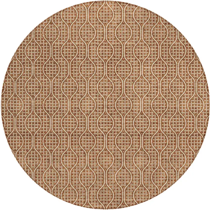 8' Brown And Beige Round Geometric Washable Indoor Outdoor Area Rug Photo 6
