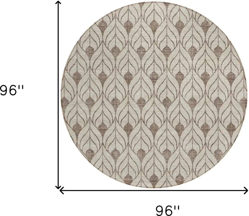 8' Brown And Beige Round Geometric Washable Indoor Outdoor Area Rug Photo 3