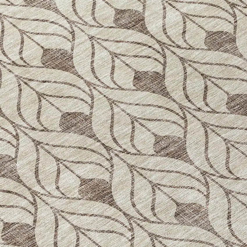 8' Brown And Beige Round Geometric Washable Indoor Outdoor Area Rug Photo 8