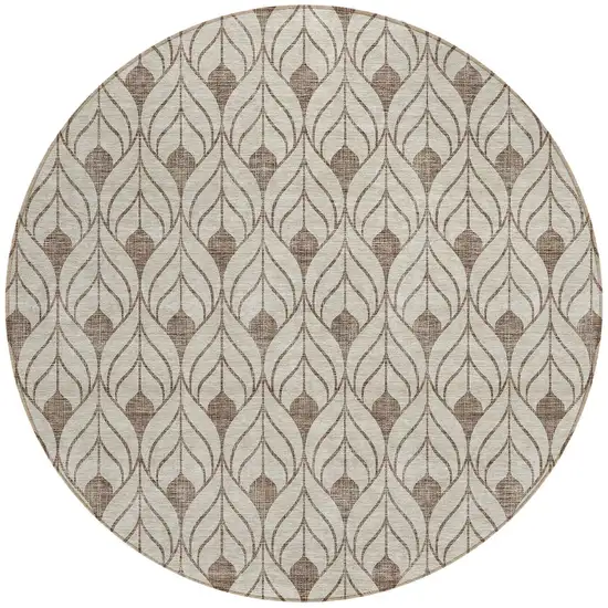 8' Brown And Beige Round Geometric Washable Indoor Outdoor Area Rug Photo 5