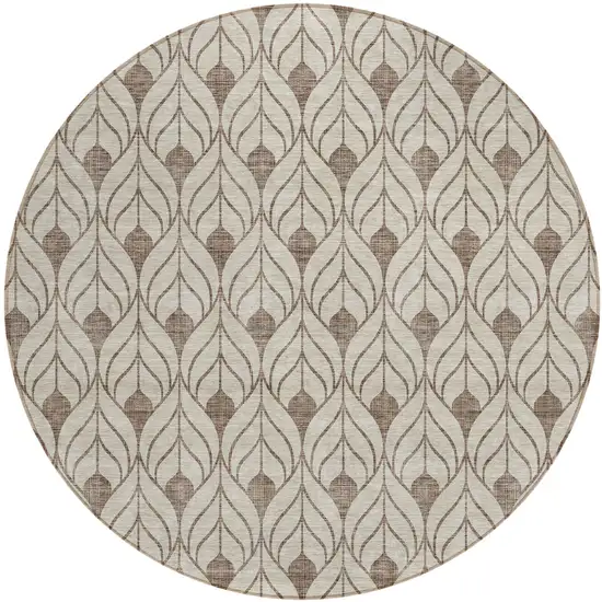 8' Brown And Beige Round Geometric Washable Indoor Outdoor Area Rug Photo 2