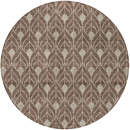 8' Brown And Beige Round Geometric Washable Indoor Outdoor Area Rug Photo 5