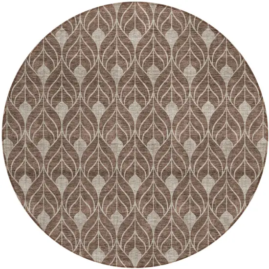 8' Brown And Beige Round Geometric Washable Indoor Outdoor Area Rug Photo 2